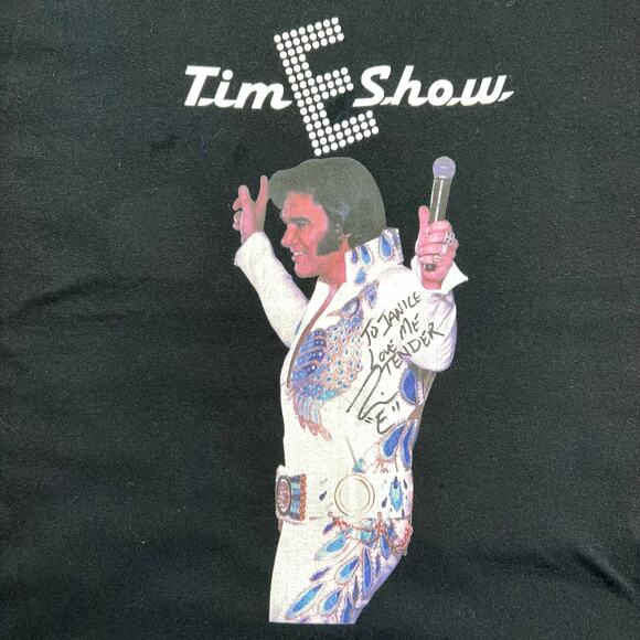 Tim E Show Unisex T Shirt Elvis Theme Graphic Print Black Cotton Signed Large - Picture 3 of 8